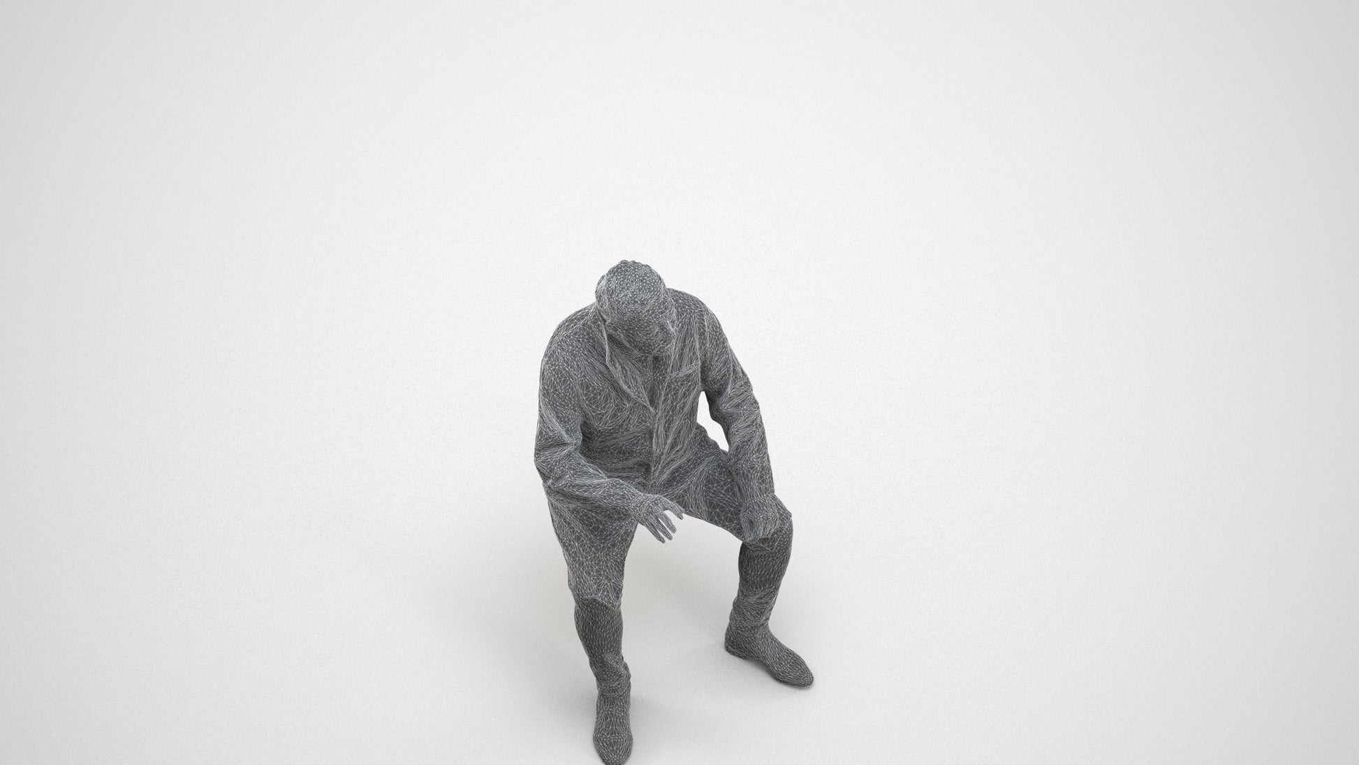 3D human model man medical, photogrammetry scanned person for archviz, wireframe three-quarter view