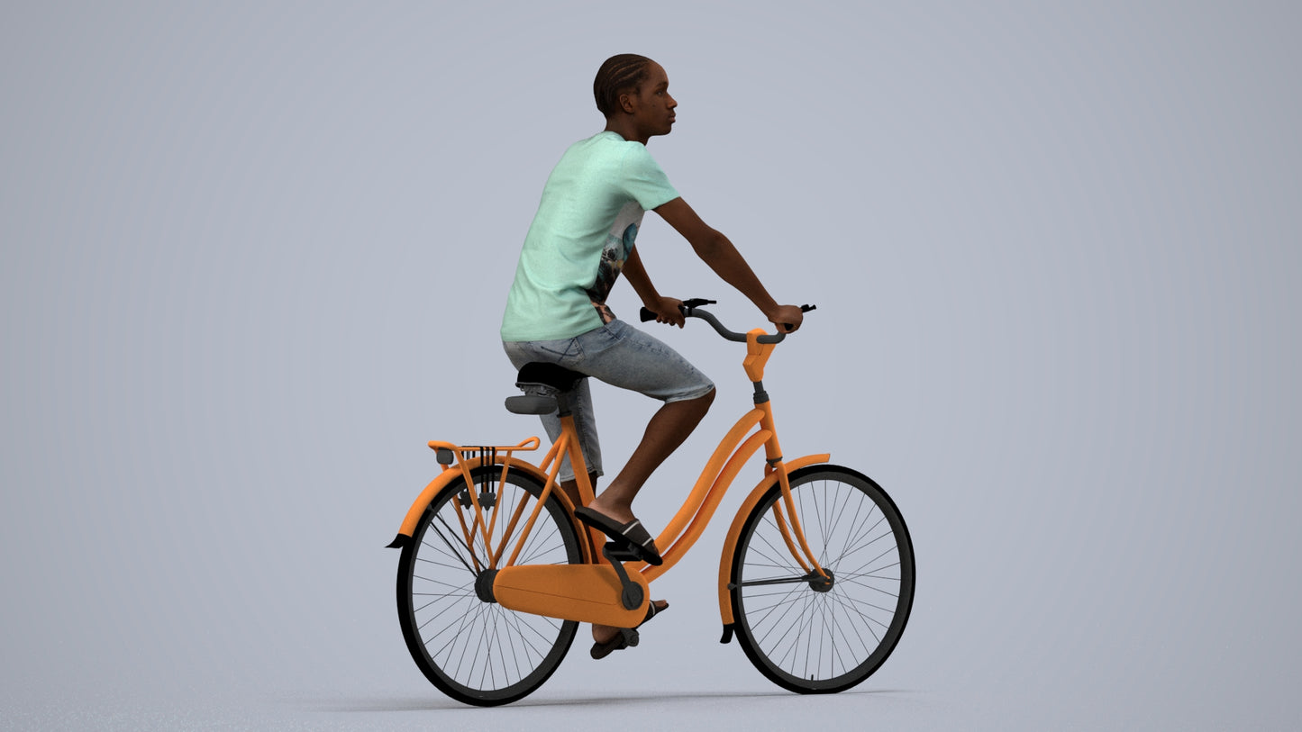 scanned 3D boy casual cycling, photogrammetry people for Enscape and V-Ray, side view render
