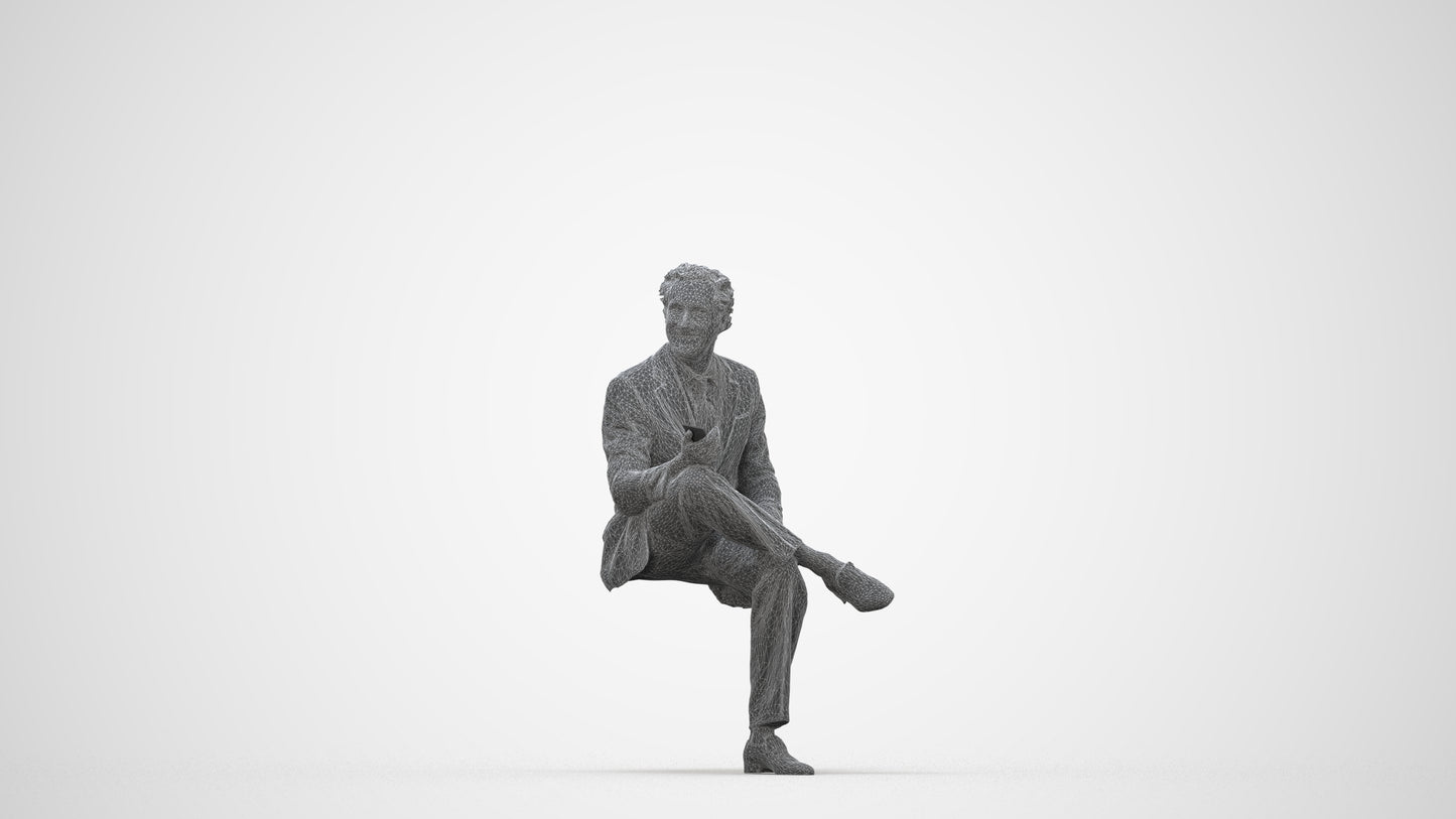 scanned 3D man business sitting, photogrammetry people for Enscape and V-Ray, wireframe back view