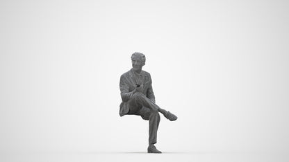 scanned 3D man business sitting, photogrammetry people for Enscape and V-Ray, wireframe back view