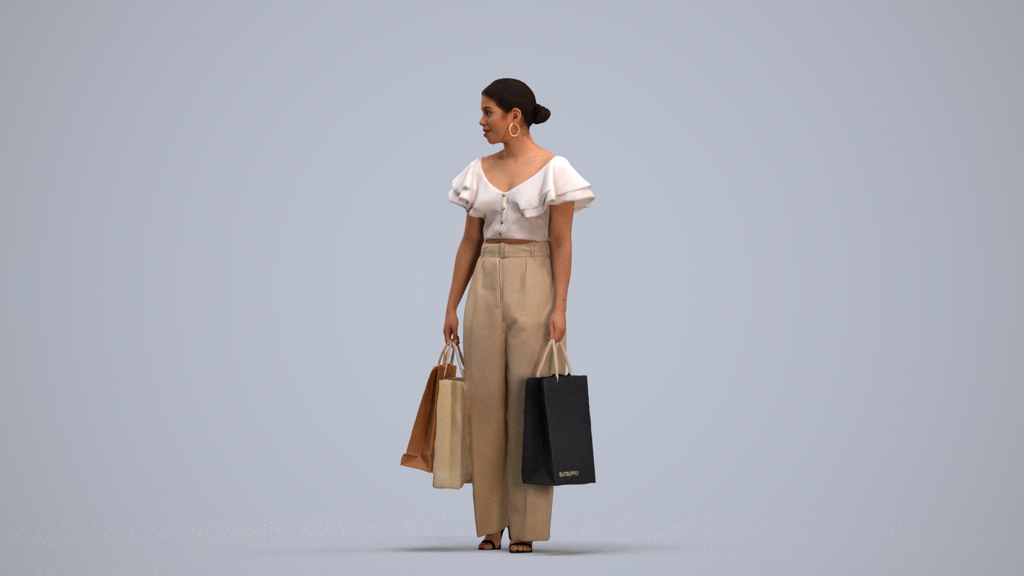 scanned 3D woman business shopping, photogrammetry people for Enscape and V-Ray, standing pose render