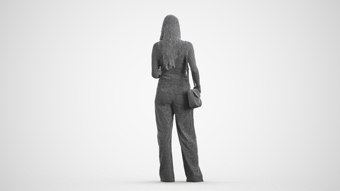 realistic 3D people woman casual standing, render-ready for V-Ray and Corona, FBX OBJ, wireframe front view
