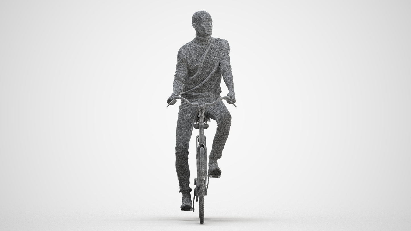 realistic 3D human man casual cycling, archviz people FBX OBJ for Blender, three-quarter front view render