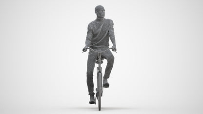 realistic 3D human man casual cycling, archviz people FBX OBJ for Blender, three-quarter front view render