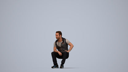3D people model man casual sitting, scanned human for 3ds Max rendering, top-down view render