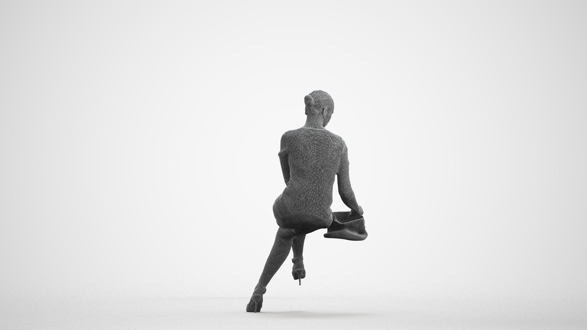 photogrammetry 3D woman business sitting, realistic human model archviz FBX, wireframe front view