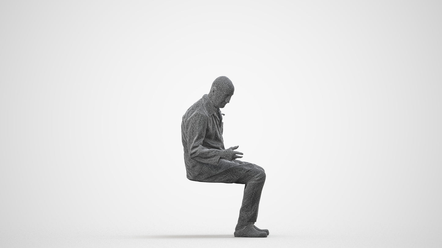 realistic 3D senior man medical, scanned archviz people for Blender and 3ds Max, wireframe side view