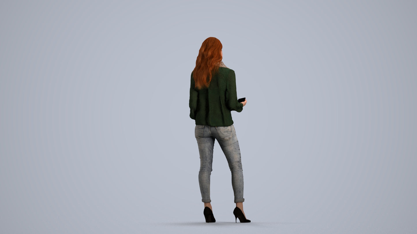 3D scanned woman standing casual, photorealistic archviz people for Enscape and SketchUp, front view render