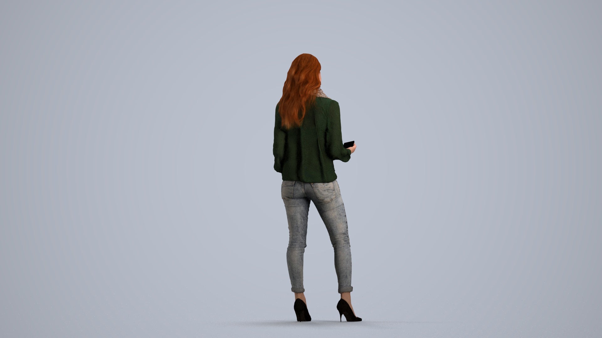 3D scanned woman standing casual, photorealistic archviz people for Enscape and SketchUp, front view render