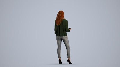 3D scanned woman standing casual, photorealistic archviz people for Enscape and SketchUp, front view render