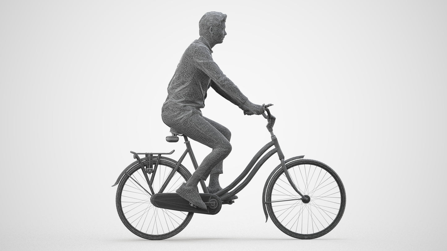 realistic 3D human man casual cycling, archviz people FBX OBJ for Blender, wireframe side view