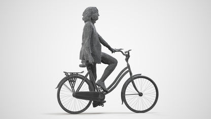 3D scanned woman cycling business, photorealistic archviz people for Enscape and SketchUp, wireframe side view