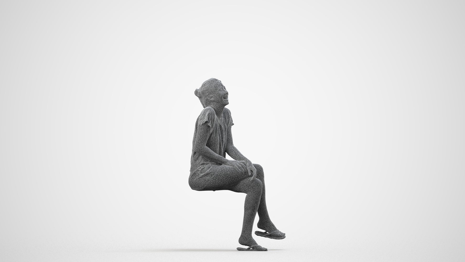 realistic 3D human woman casual sitting, archviz people FBX OBJ for Blender, wireframe side view
