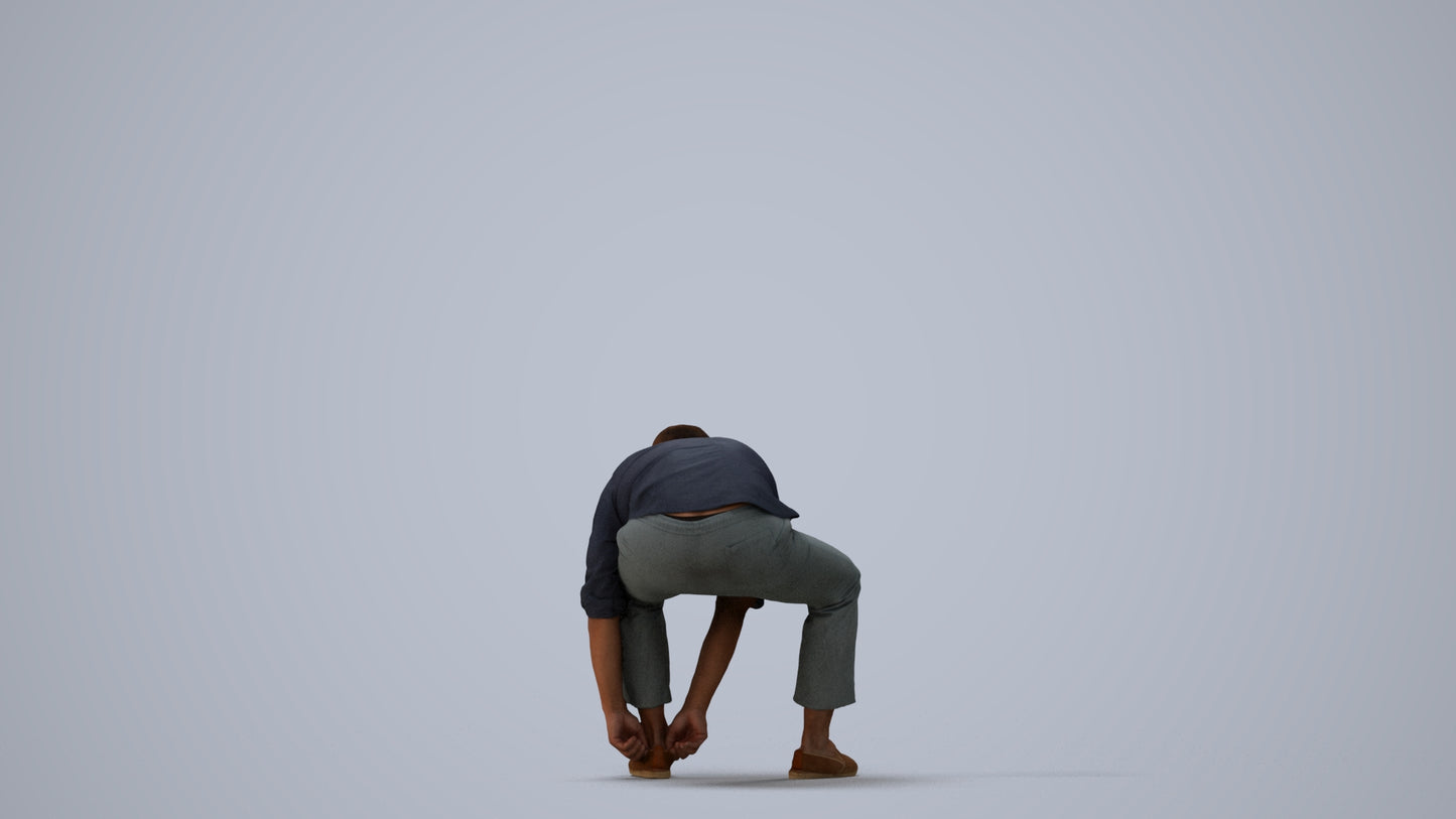 3D scanned man sitting casual, photorealistic archviz people for Enscape and SketchUp, three-quarter view render