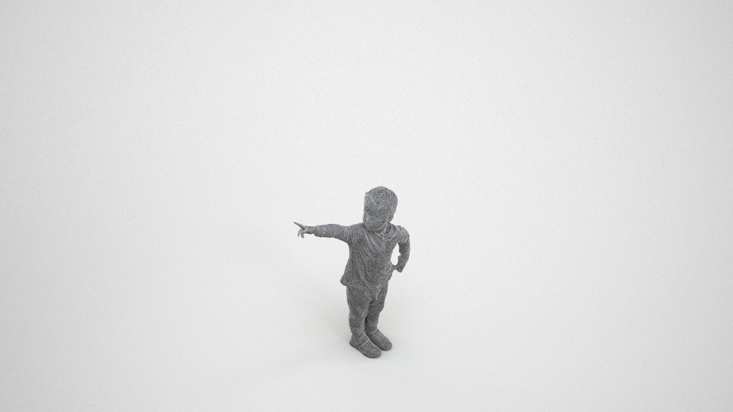 realistic 3D people boy casual kids, render-ready for V-Ray and Corona, FBX OBJ, wireframe three-quarter view