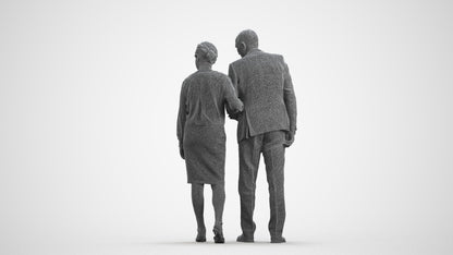 realistic 3D people senior woman business couple, render-ready for V-Ray and Corona, FBX OBJ, wireframe front view