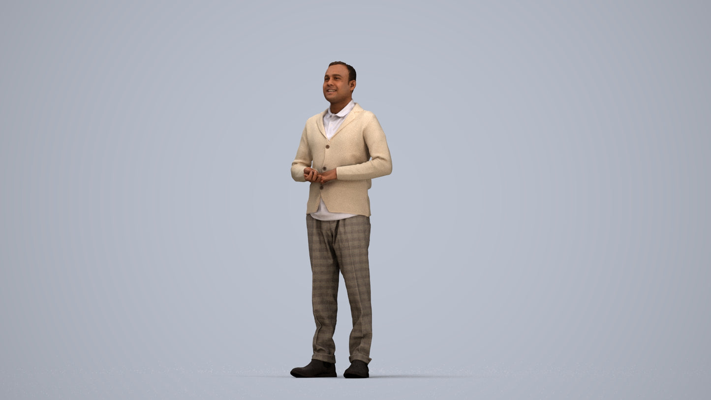 scanned 3D man business standing, photogrammetry people for Enscape and V-Ray, top-down view render
