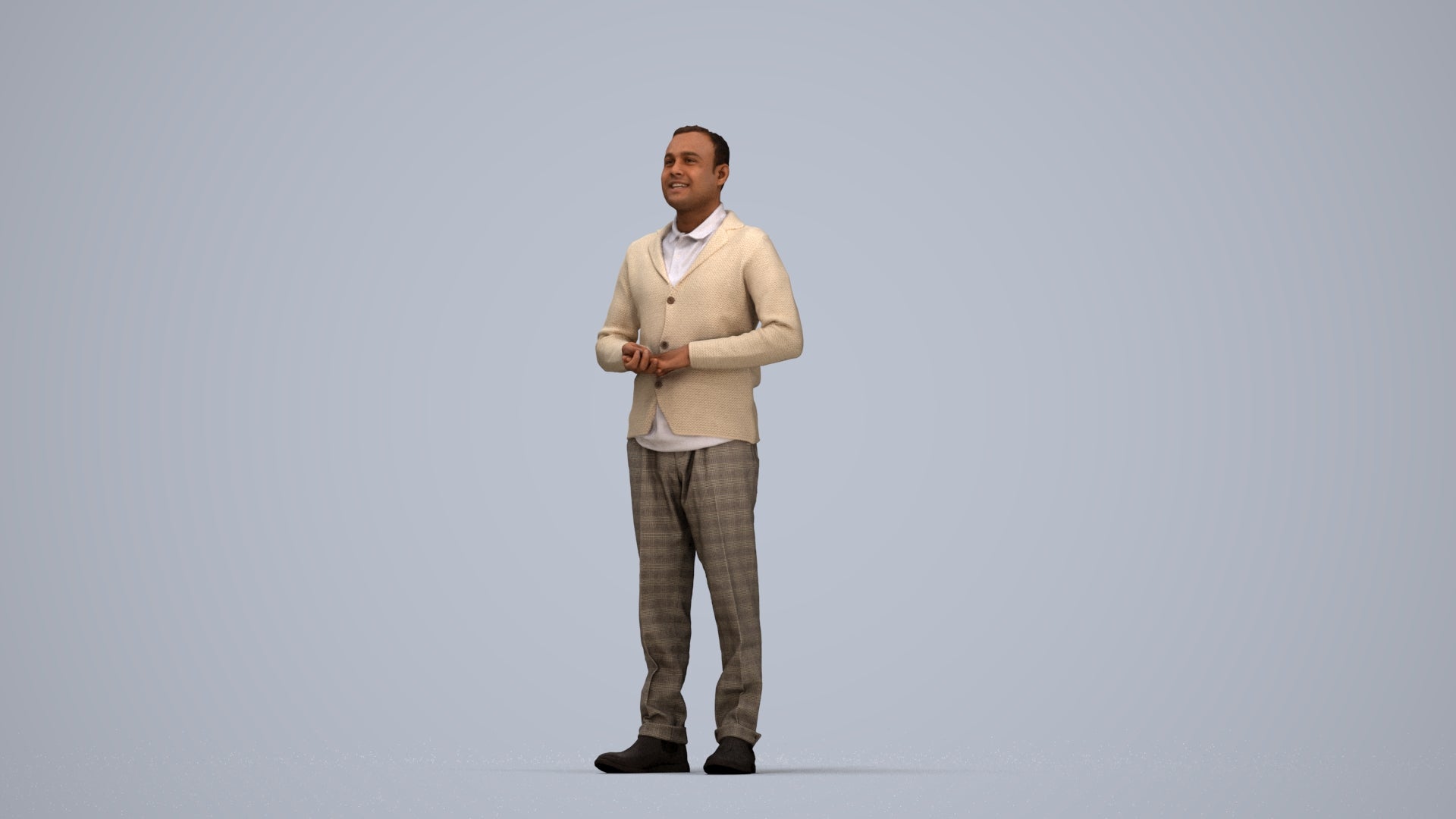 scanned 3D man business standing, photogrammetry people for Enscape and V-Ray, top-down view render