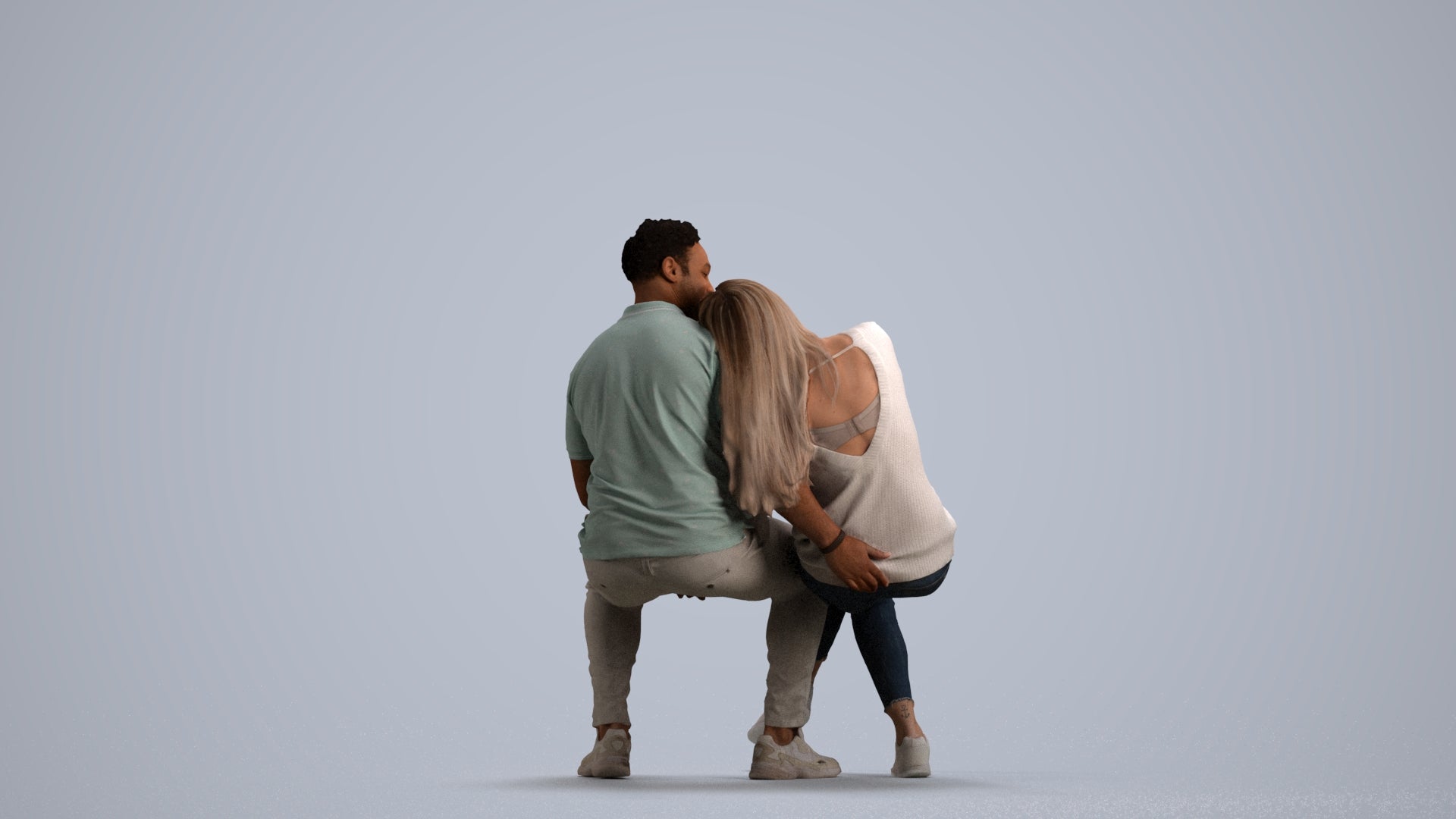 realistic 3D human woman casual couple, archviz people FBX OBJ for Blender, front view render