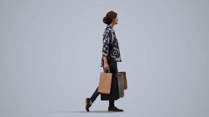 3D scanned woman shopping casual, photorealistic archviz people for Enscape and SketchUp, side view render