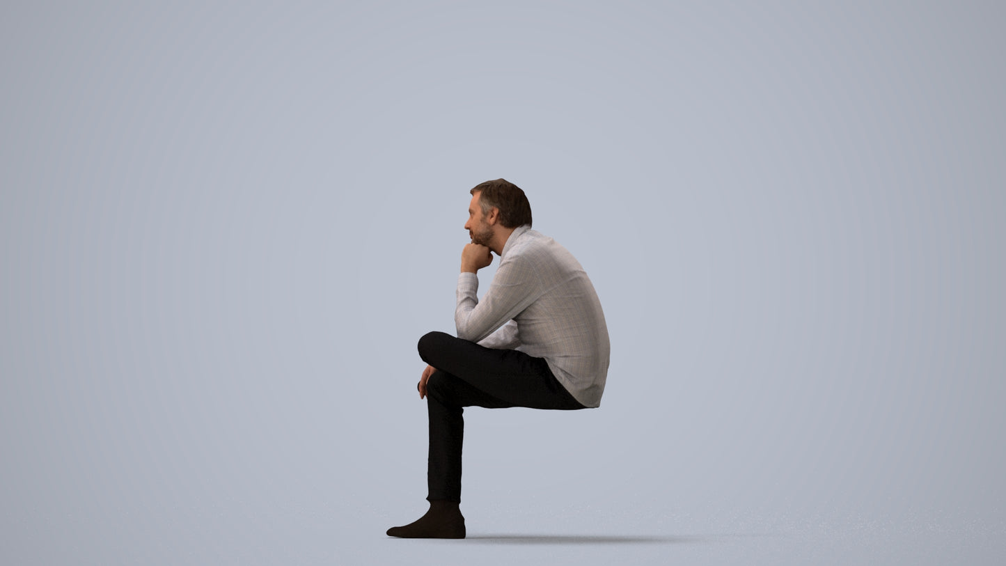 3D scanned man business, photorealistic archviz people for Enscape and SketchUp, three-quarter view render