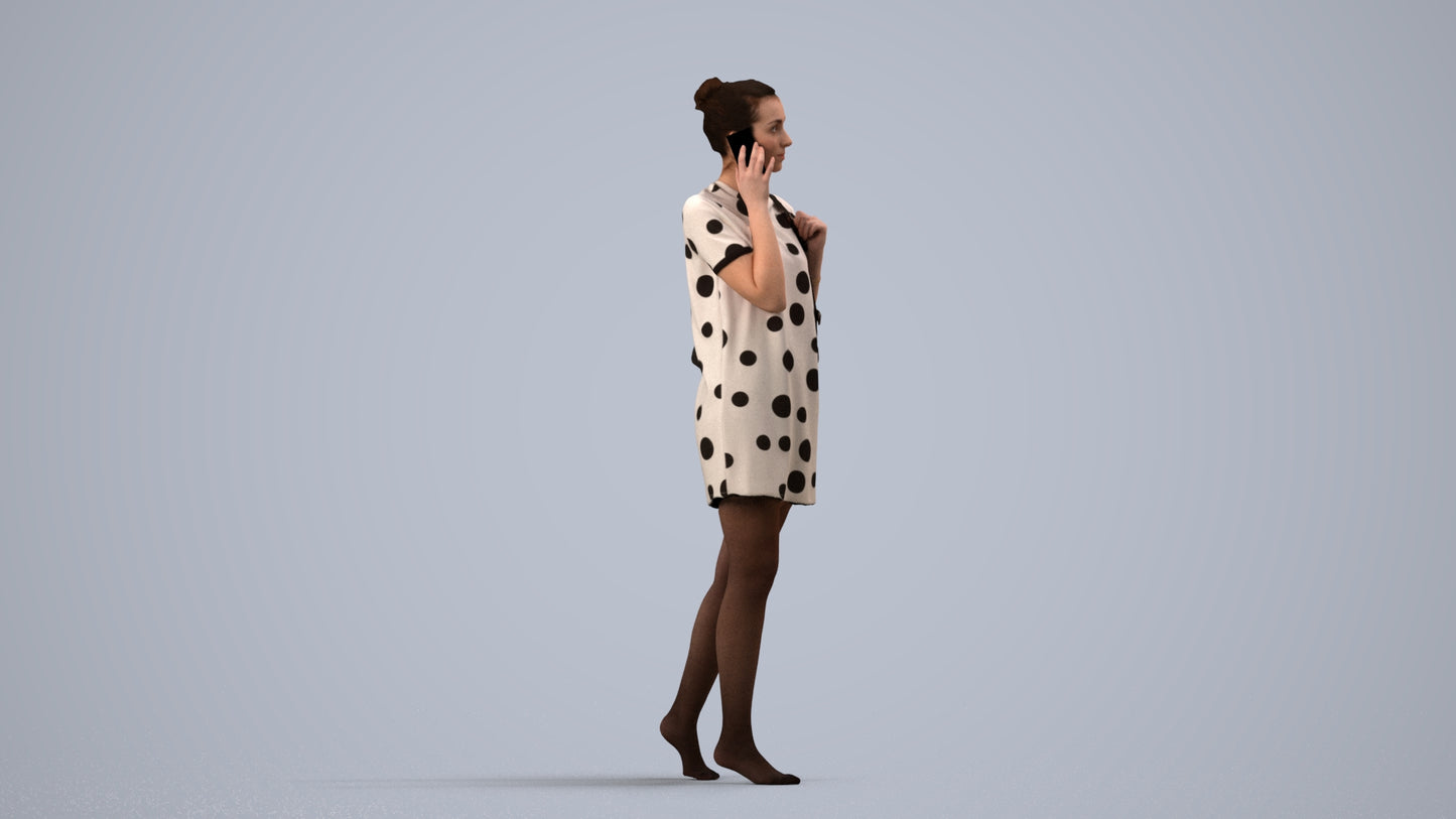 3D human model woman casual walking, photogrammetry scanned person for archviz, side view render