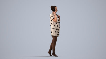 3D human model woman casual walking, photogrammetry scanned person for archviz, side view render