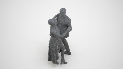 3D human model woman formal dancing, photogrammetry scanned person for archviz, wireframe three-quarter view