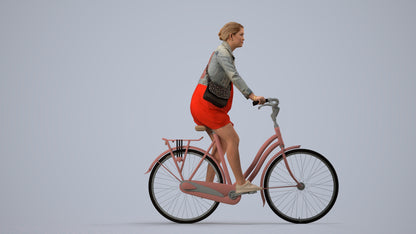 realistic 3D people woman casual cycling, render-ready for V-Ray and Corona, FBX OBJ, side view render