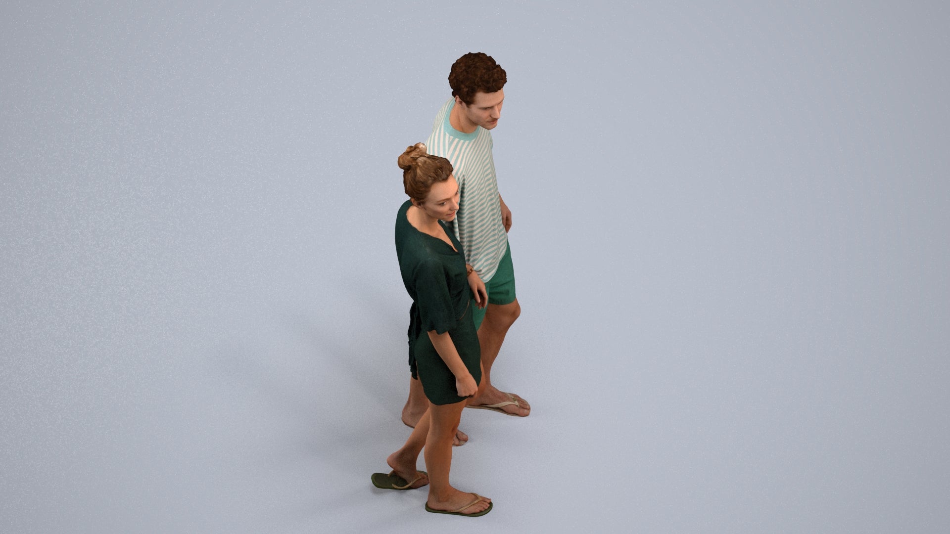 realistic 3D human woman casual couple, archviz people FBX OBJ for Blender, back view render