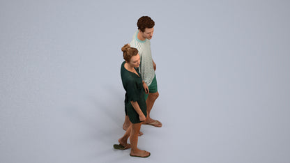 realistic 3D human woman casual couple, archviz people FBX OBJ for Blender, back view render