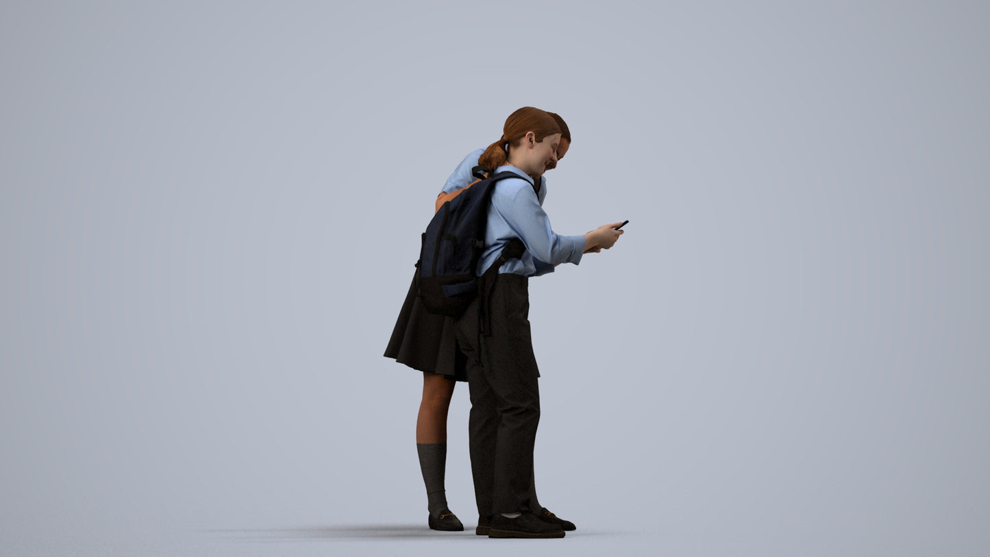 realistic 3D girl kids, scanned archviz people for Blender and 3ds Max, side view render