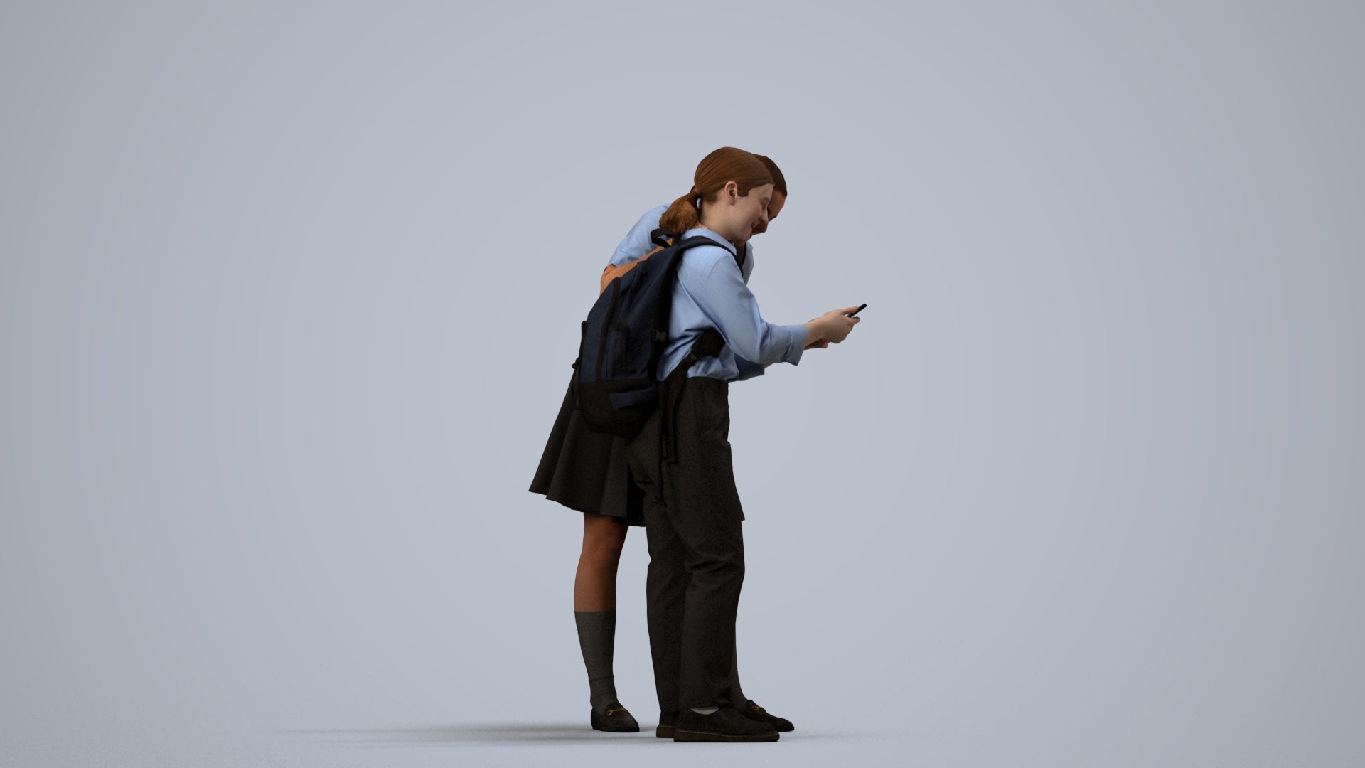 realistic 3D girl kids, scanned archviz people for Blender and 3ds Max, side view render