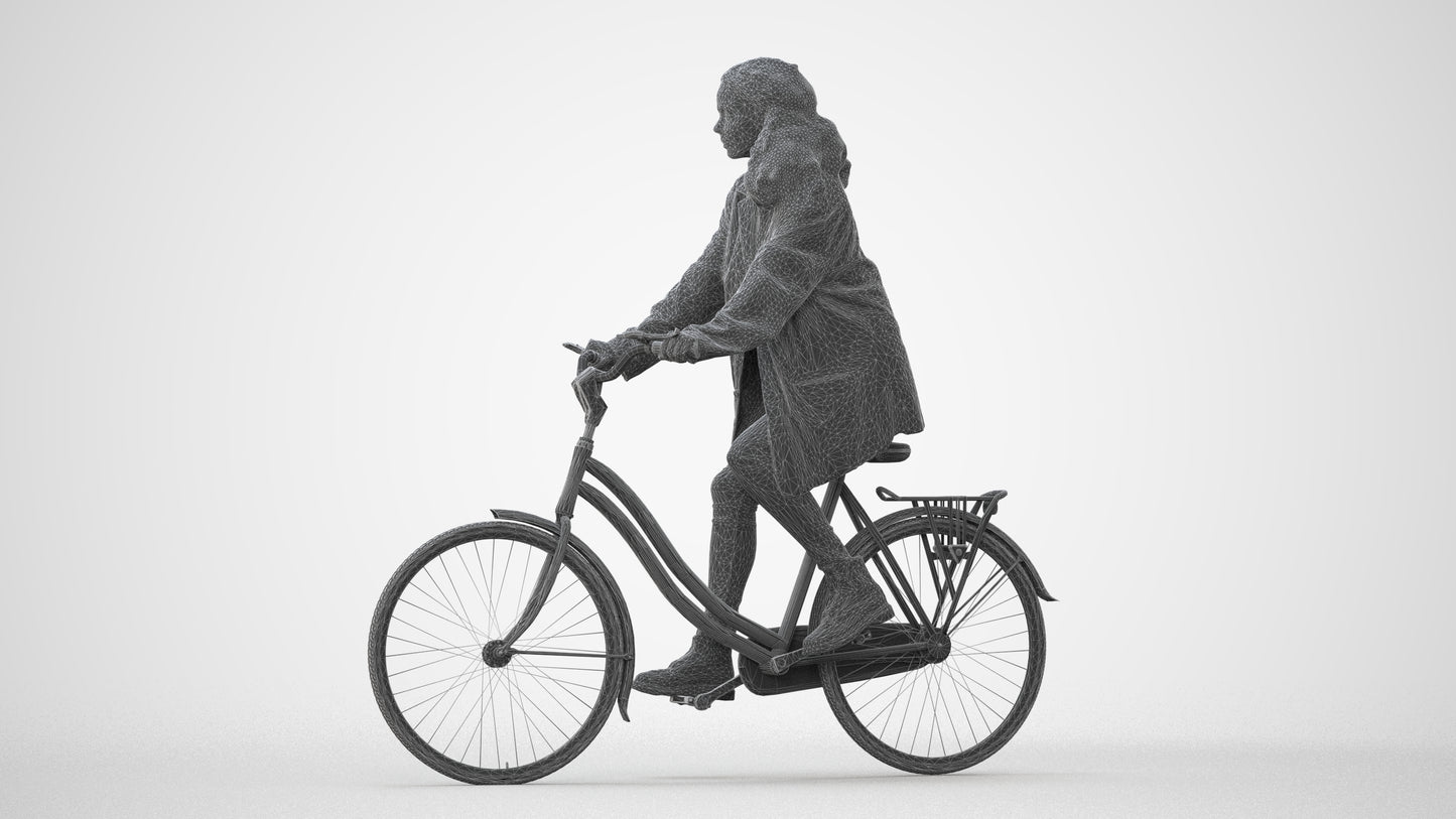 scanned 3D woman casual cycling, photogrammetry people for Enscape and V-Ray, square thumbnail