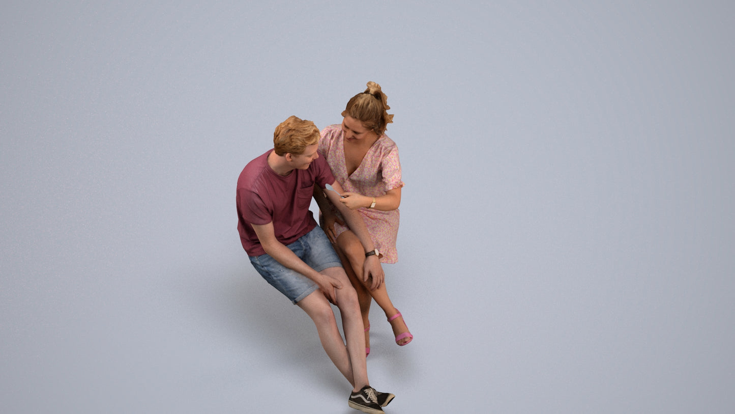 scanned 3D woman casual couple, photogrammetry people for Enscape and V-Ray, back view render
