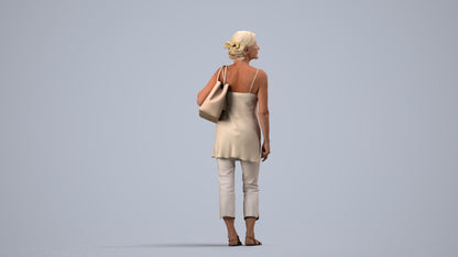 3D scanned senior woman standing casual, photorealistic archviz people for Enscape and SketchUp, side view render
