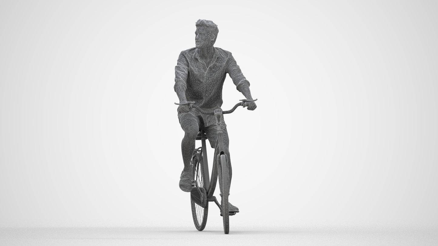 3D scanned man cycling casual, photorealistic archviz people for Enscape and SketchUp, wireframe back view