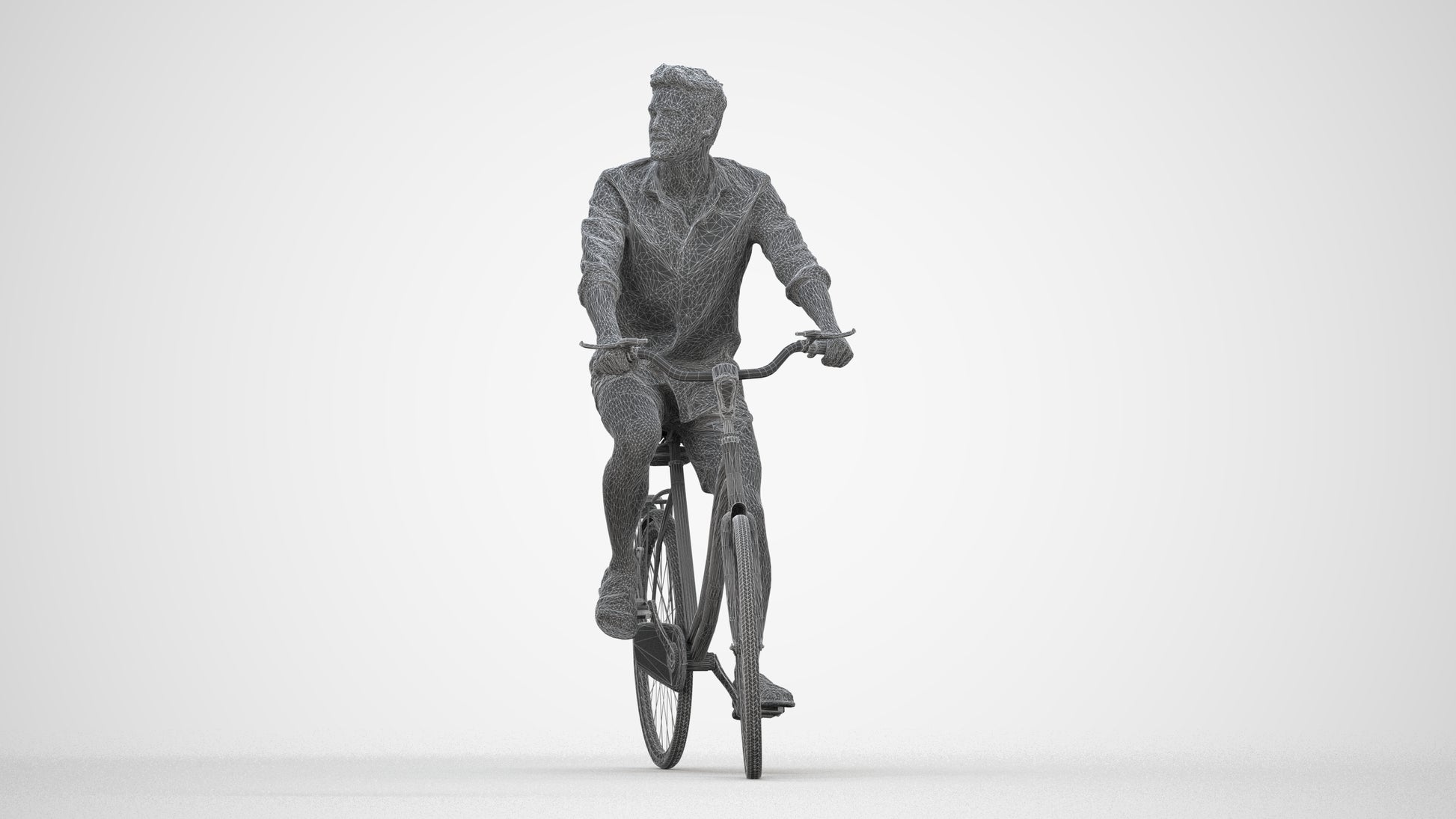 3D scanned man cycling casual, photorealistic archviz people for Enscape and SketchUp, wireframe back view
