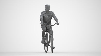 3D scanned man cycling casual, photorealistic archviz people for Enscape and SketchUp, wireframe back view