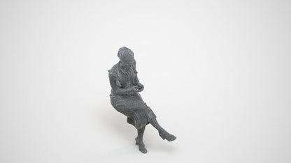 realistic 3D people woman casual sitting, render-ready for V-Ray and Corona, FBX OBJ, wireframe three-quarter view