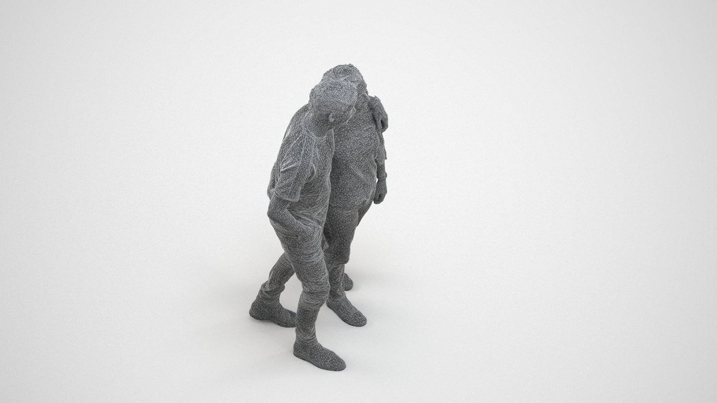3D human model woman casual couple, photogrammetry scanned person for archviz, wireframe three-quarter view