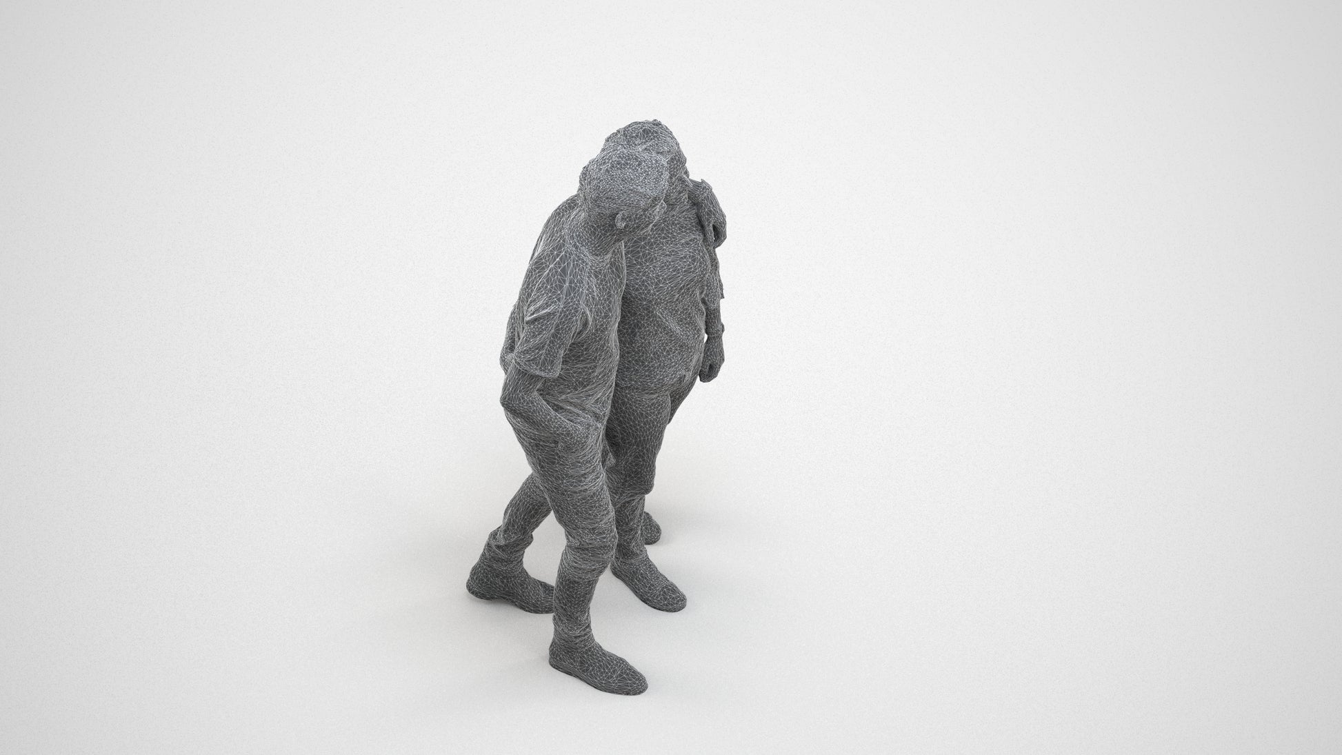 3D human model woman casual couple, photogrammetry scanned person for archviz, wireframe three-quarter view