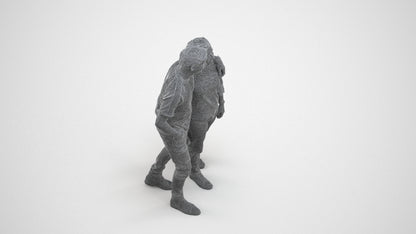 3D human model woman casual couple, photogrammetry scanned person for archviz, wireframe three-quarter view