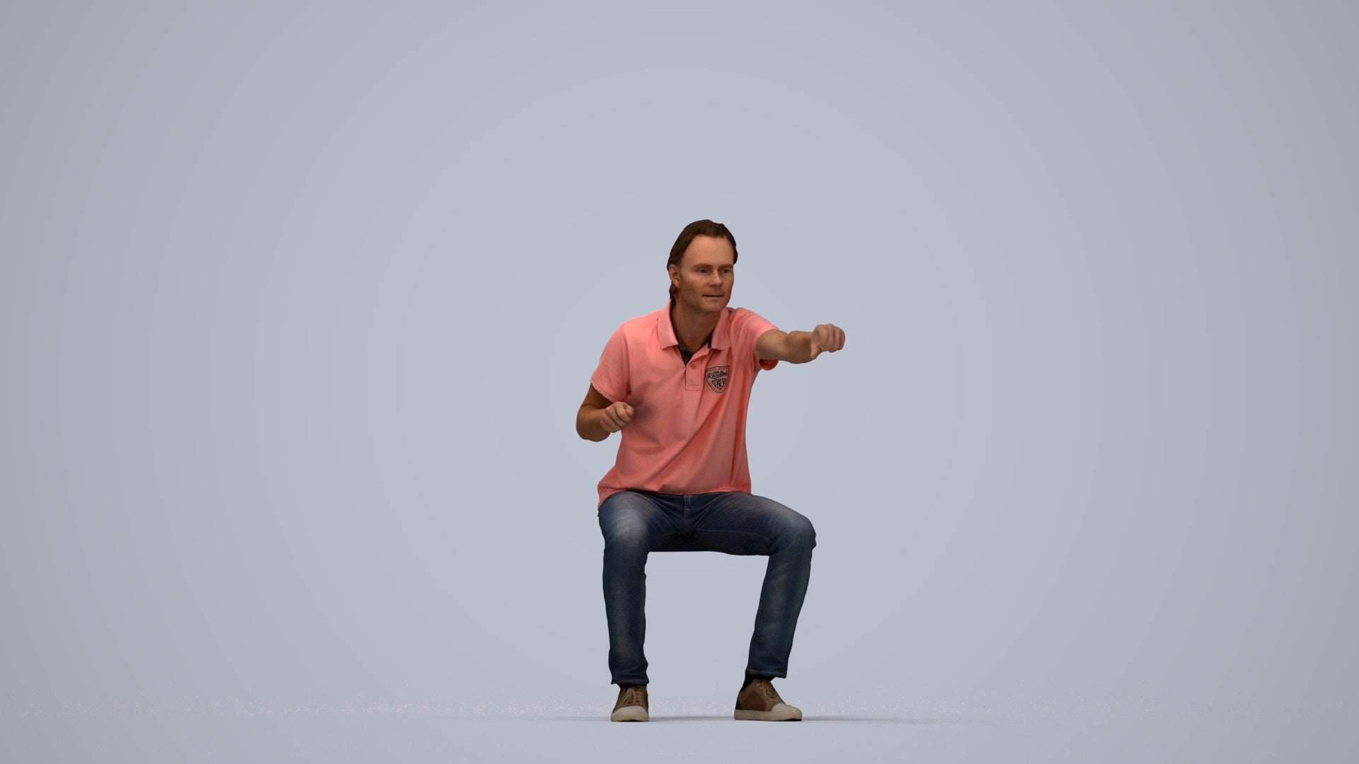 realistic 3D man casual sitting, scanned archviz people for Blender and 3ds Max, top-down view render