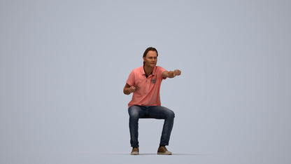 realistic 3D man casual sitting, scanned archviz people for Blender and 3ds Max, top-down view render
