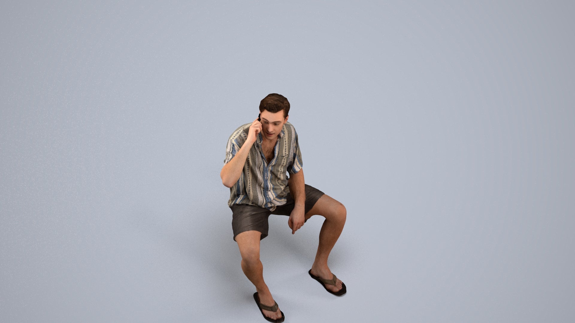 scanned 3D man casual sitting, photogrammetry people for Enscape and V-Ray, back view render