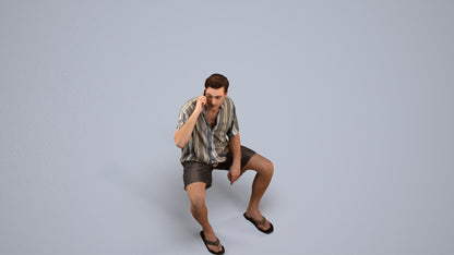 scanned 3D man casual sitting, photogrammetry people for Enscape and V-Ray, back view render