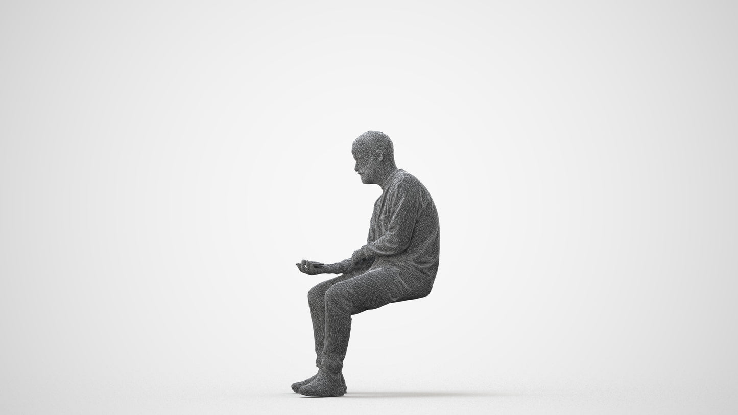 3D people model man casual sitting, scanned human for 3ds Max rendering, square thumbnail