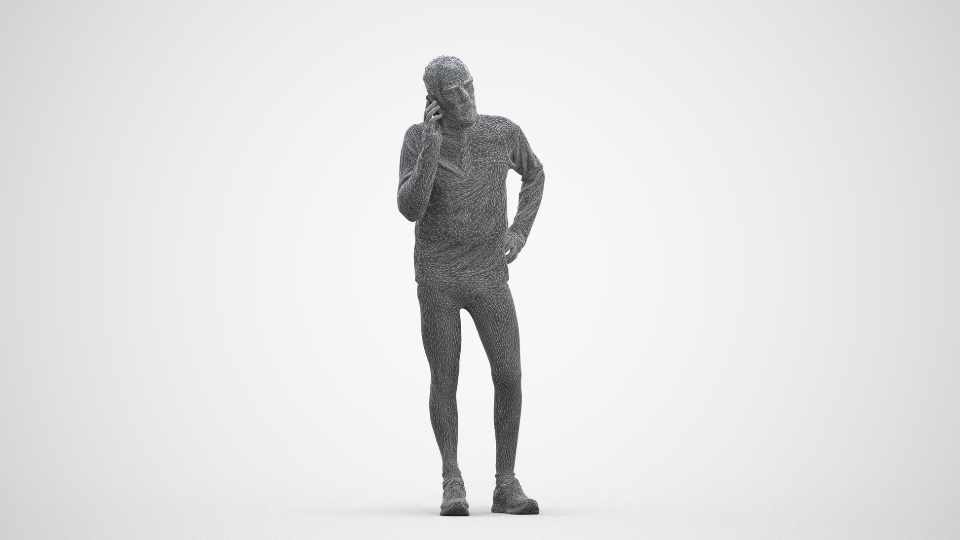 3D human model senior man sport, photogrammetry scanned person for archviz, three-quarter front view render