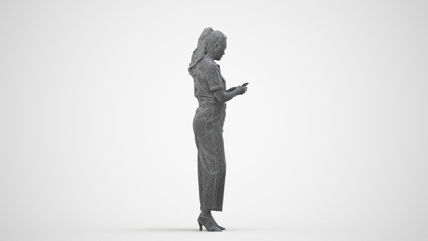 3D people model woman formal standing, scanned human for 3ds Max rendering, wireframe side view